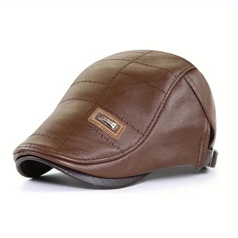 Retro Leather Beret Cap, Adjustable