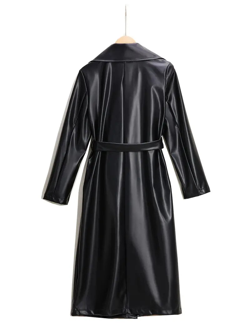 Leather long coat for women