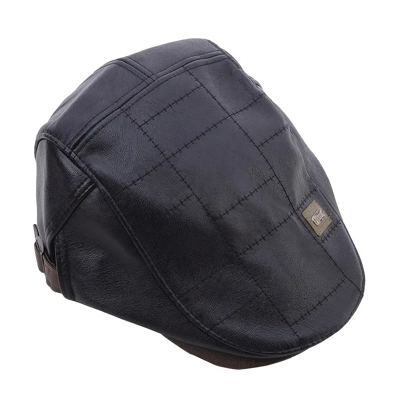 Retro Leather Beret Cap, Adjustable