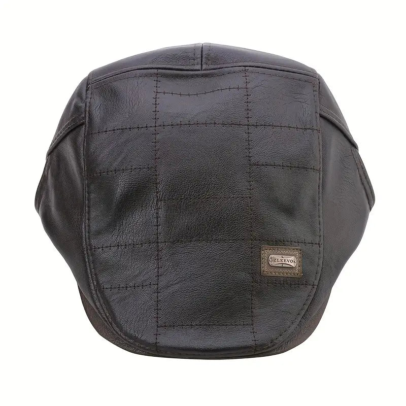 Retro Leather Beret Cap, Adjustable