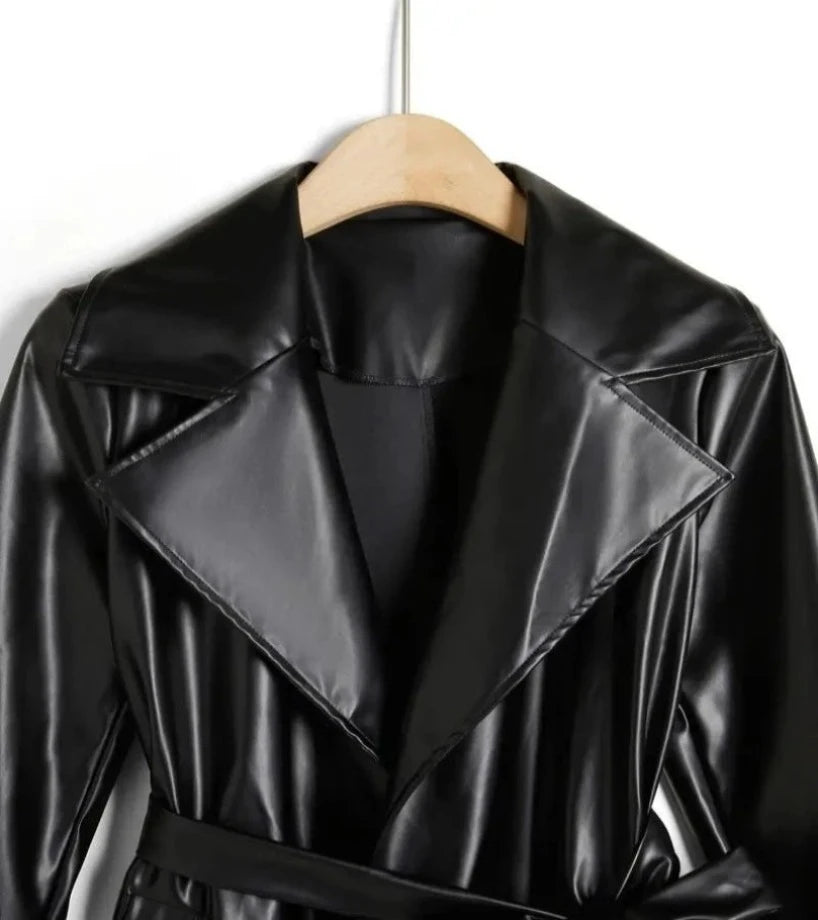Leather long coat for women