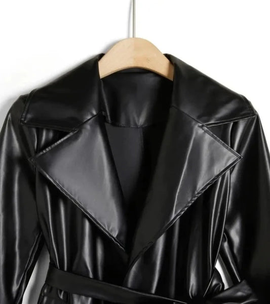 Leather long coat for women