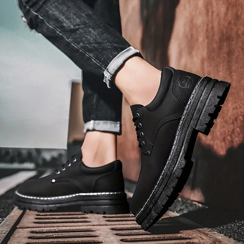 Men's Solid PU Leather Boots