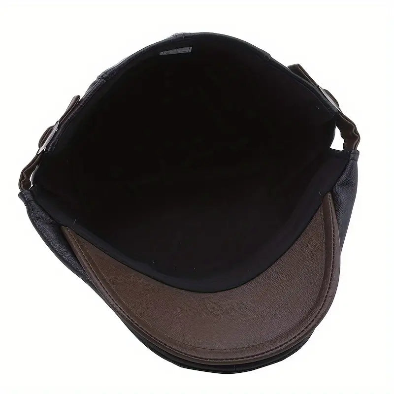 Retro Leather Beret Cap, Adjustable