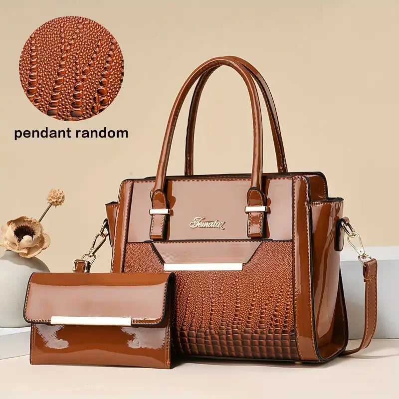 2Pcs Trendy Crocodile Pattern Bag