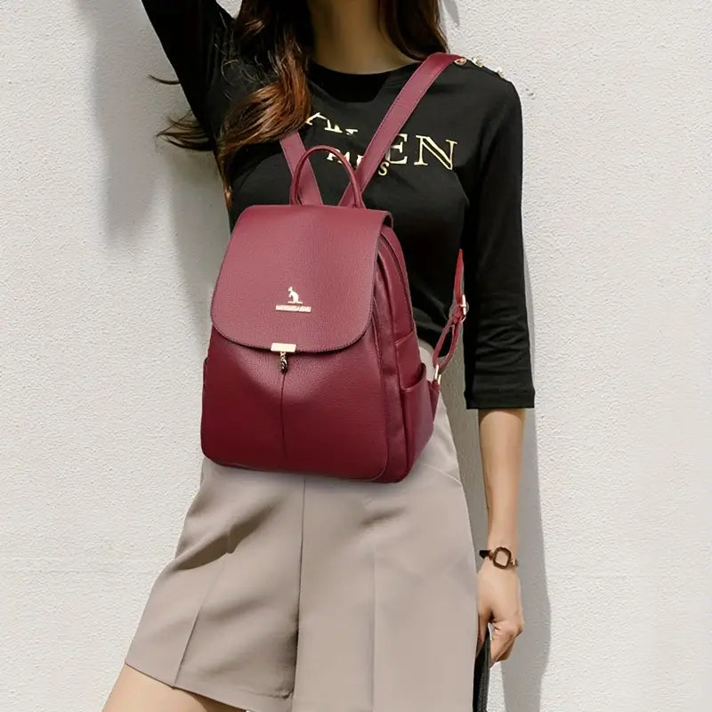 Leather Flap Backpack For Women