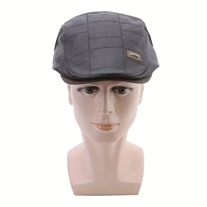 Retro Leather Beret Cap, Adjustable
