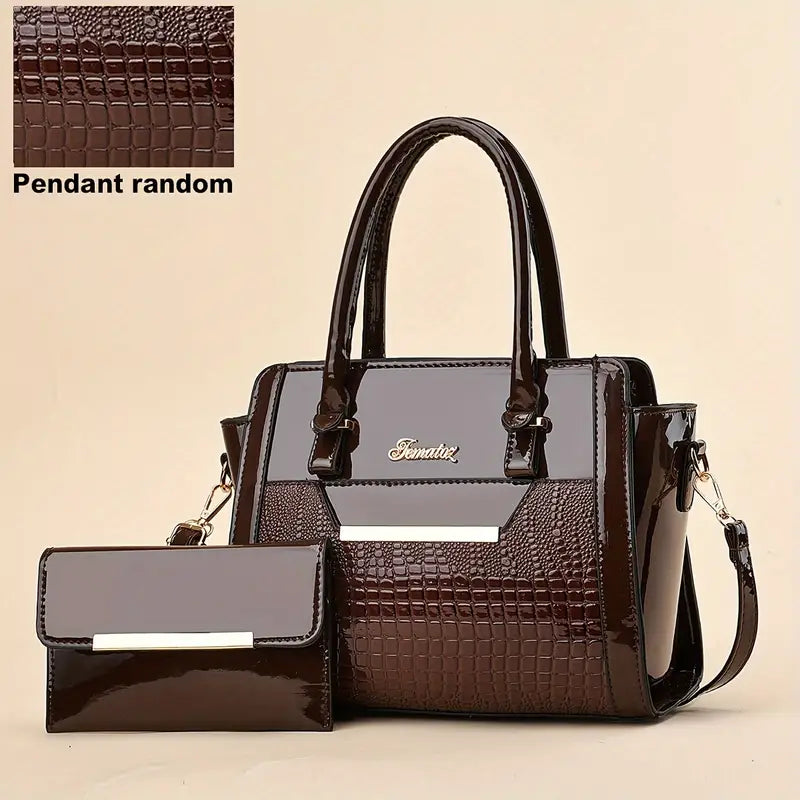 2Pcs Trendy Crocodile Pattern Bag