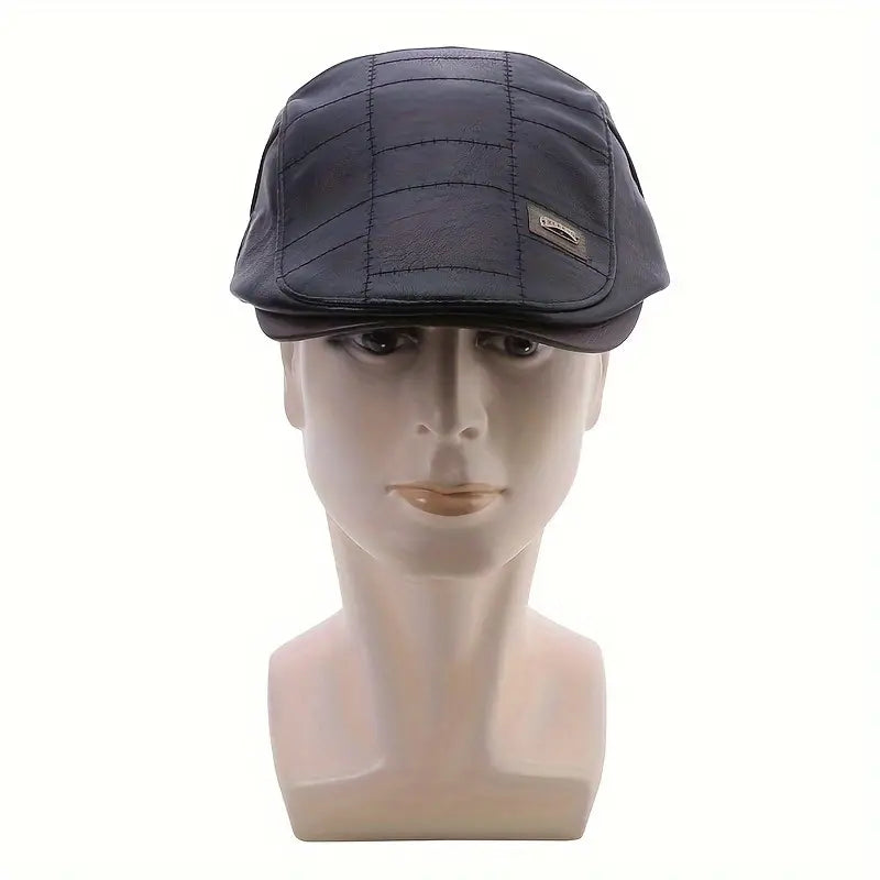 Retro Leather Beret Cap, Adjustable